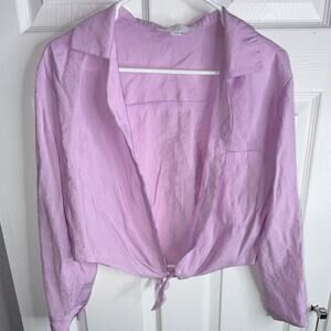 ZARA Girls Lavender Tie Front Collared Blouse Long Sleeve Size 13-14 Years 164cm